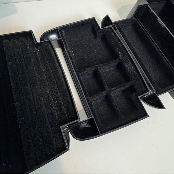 Vintage The Jewel Kit Large Folding Black Jewelry Box Mirror 80s - Picture 4 of 10